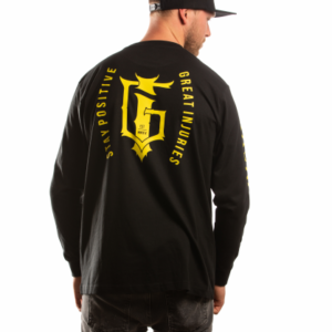 black longsleeve with yellow backprint