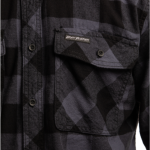 detail of black white flannel shirt