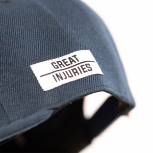 side label of navy snapback