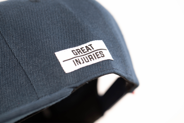 side label of navy snapback