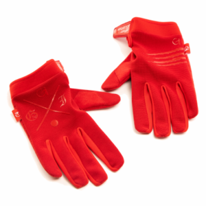 Red great injuries gloves with red print and handpalm