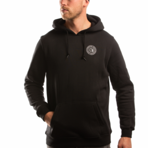 model with great injuries hoodie black with logo