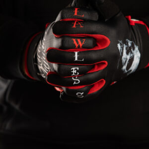 black and red great injuries moto cross bmx or mountainbike gloves detail