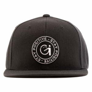 black snapback with woven patch