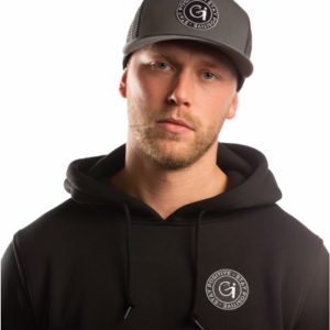 man with trucker hat and black hoodie GI