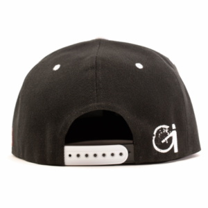 back of black snapback with white closure