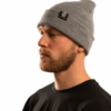 heather grey beanie with black label