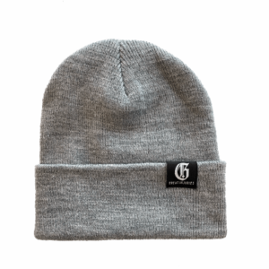 Grey beanie long style with a label