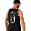 black tanktop with red white print and a zero on the back