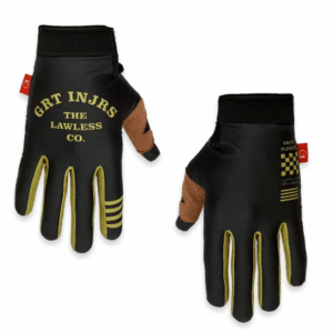 black and gold great injuries glove with brown leather