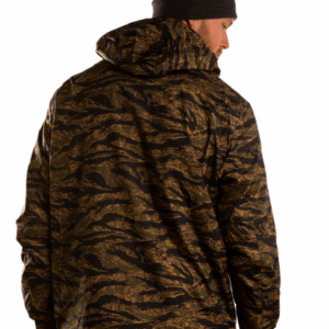 back of tiger camo pullover jacket