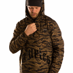 camo tiger pullover jacket with black stomach print