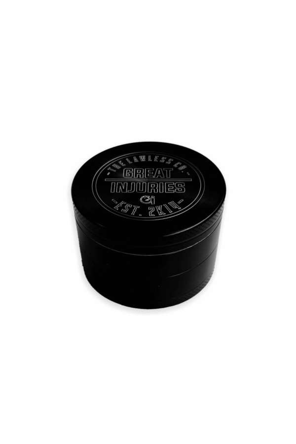 grinder in color black with great injuries logo