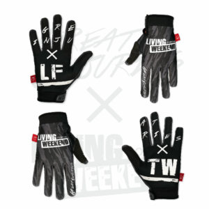 extreme sport glove in black grey with top print and handpalm print from living for the weekend